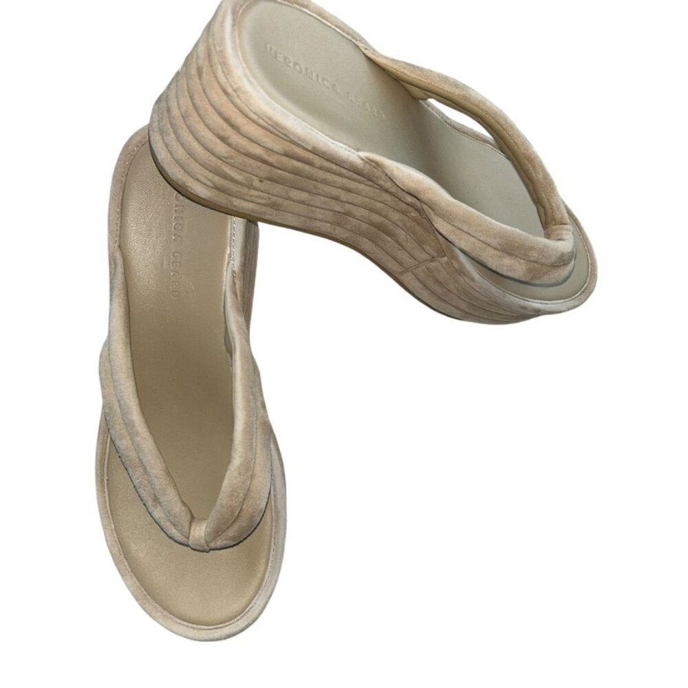 veronica beard cream wedge platform thong sandal shoes 10